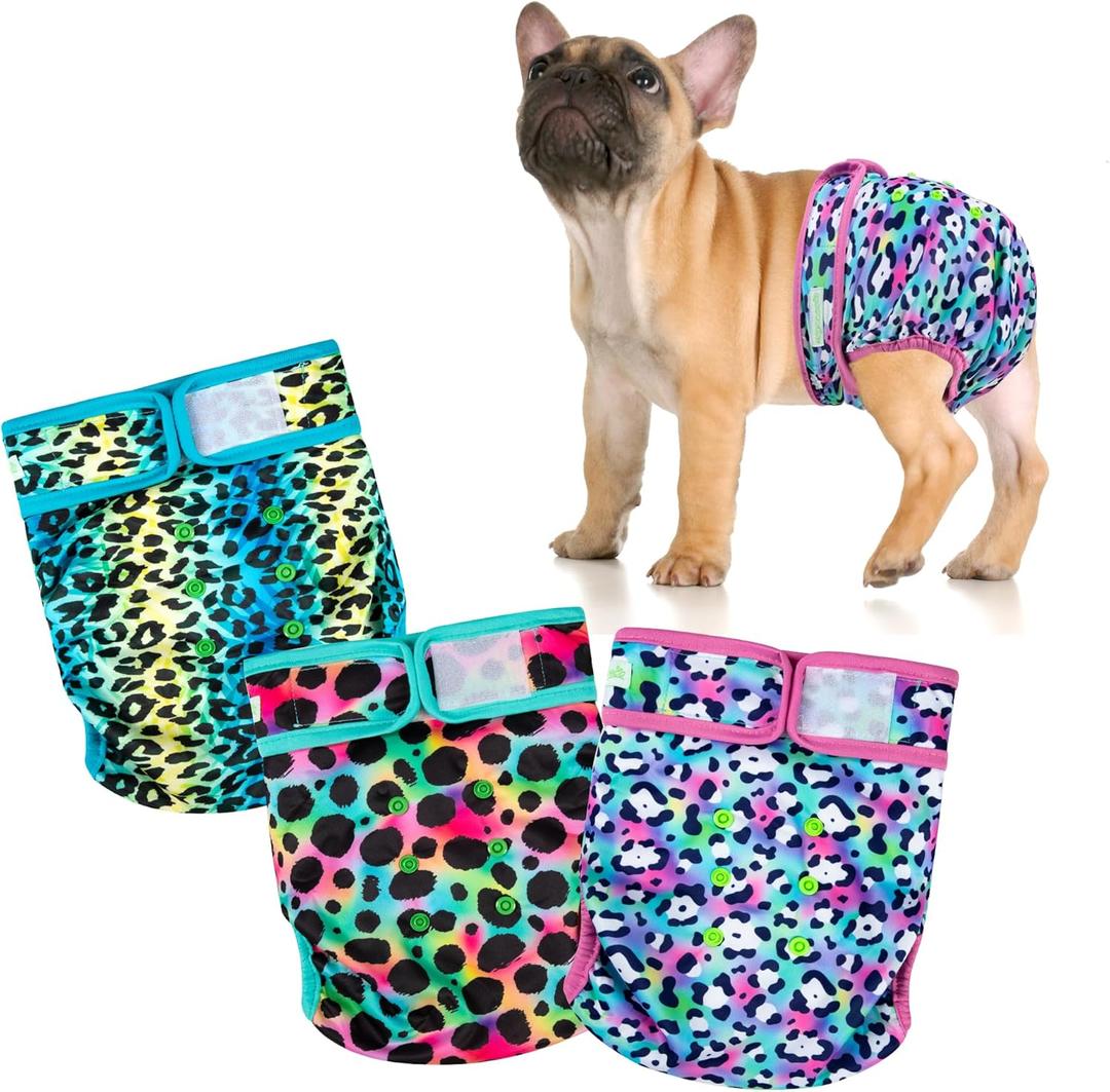 wegreeco Frenchie Dog Diapers Female No Tail Hole,Washable Pet French Puppy Bulldog Diapers Female for Period Heat,Reusable Doggy Doggie Dog Diapers （Cow Pattern Medium）