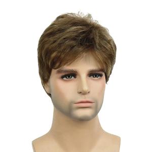 Lydell Men Wig Golden Brown Mix Short Straight Hair Synthetic Full Wigs 6 inches