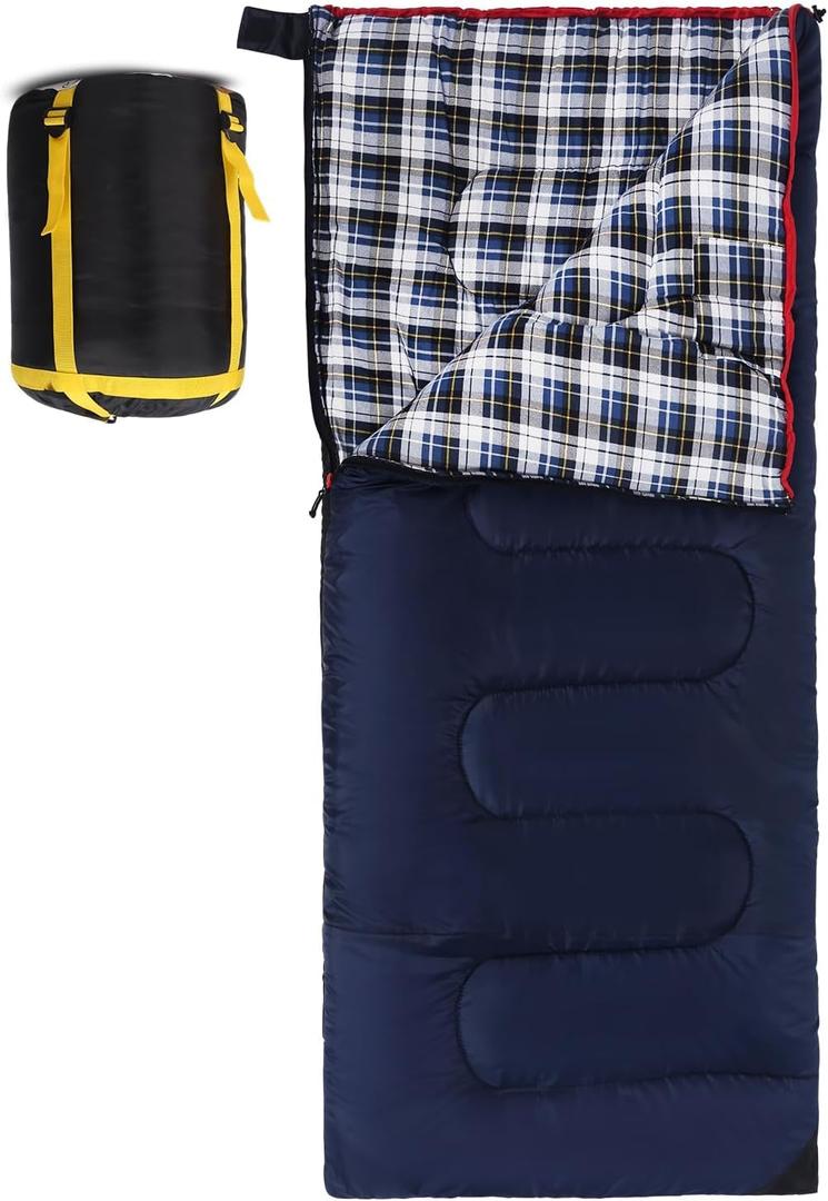 REDCAMP Cotton Flannel Sleeping Bag for Camping Backpacking, Adults Cold Weather Envelope Sleeping Bags with 3lbs Filling, Blue with 3lbs filling