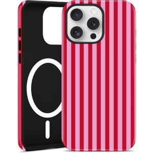 Jusy Compatible with MagSafe Striped Case for iPhone 17 Pro, Cute Aesthetic Striped Magnetic Phone Case, Soft TPU and Hard PC Protective Phone Cover for Women Girls(Matte) - Red