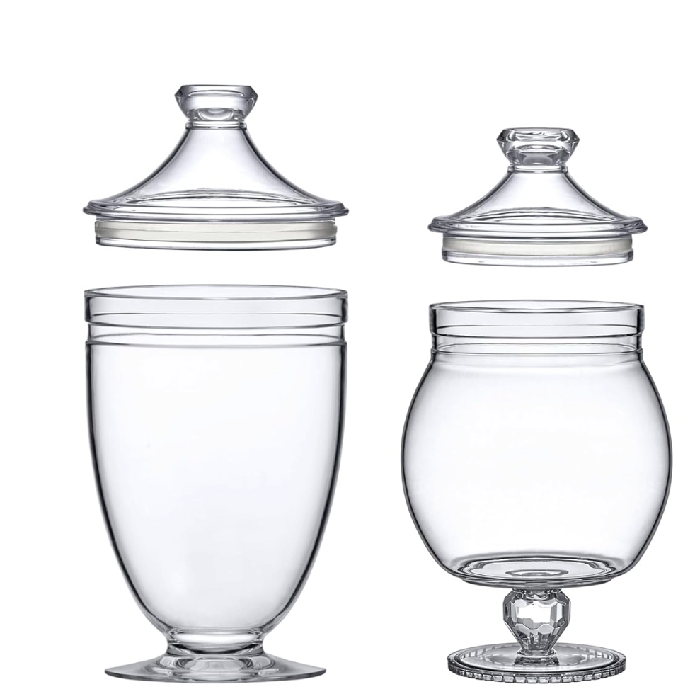 Amazing Abby - Admire - Plastic Apothecary Jars (3-Piece Set, 60/46/40 oz) (NOT Glass), Acrylic Jars with Lids, Bathroom Canisters, Candy Buffet, Wedding Display, BPA-Free and Shatter-Proof