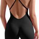 MOOSLOVER Women Strappy Backless Jumpsuits Tummy Control Bodycon Yoga Romper One Piece Workout Jumpsuit Shorts (Black, S)