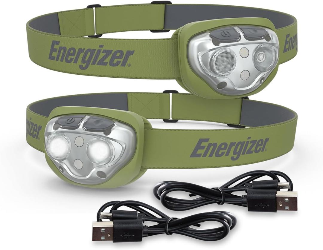 Energizer PRO-400 Headlamp Rechargeable (2-Pack), IPX4 Water Resistant Rechargeable Headlamp, Ultra Bright Multiple Light Modes Head Lamp, Camping, Running, Outdoors, Emergency Light, USB Included