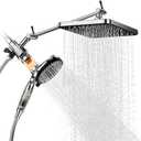 High Pressure Rain Shower Head Combo with Upgrade Magnetic Filtered Detachable Handheld Showerhead (10 Modes), 12" Rainfall Shower Head, 12" Adjustable Extension Arm, Chrome