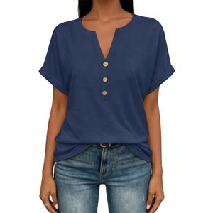 EyMuse Womens Summer Tops Spring Short Sleeve V Neck True Classic T Shirt Casual Cute Fashion Beach Vacation Clothes 2026 (L)