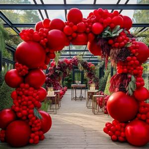 Double Stuffed Ruby Red Balloons Different Sizes Latex Matte Red Balloon Garland Arch Kit for Birthday Wedding Baby Shower Valentine's Day Mother's Day Party Decor