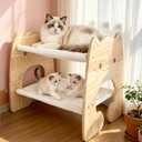 Extra Large 2 Layer Cat Bed, Pine Wooden Bunk Hammock Bed with Soft Breathable Washable Cover, Elevated Pet Bed for Cats Rabbit, 24.5x17.32x20.1 inch