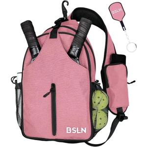 Pickleball Bag - Pickleball Bags for Women Men, Crossbody Sports Backpack  Adjustable Sling Bag with Hanging Fence Hook (Pink)