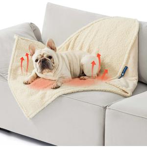 Bedsure Self Warming Blanket for Small Dogs - Small Cat Waterproof Blanket Washable for Couch Protection, Sherpa Fleece Puppy Blanket, Soft Plush Reversible Throw Furniture Protector, 25"X35", White
