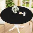 Smiry Round Picnic Tablecloth, Waterproof Elastic Fitted Table Covers for 36" - 44" Tables, Wipeable Flannel Backed Vinyl Tablecloths for Camping, Indoor, Outdoor, Black