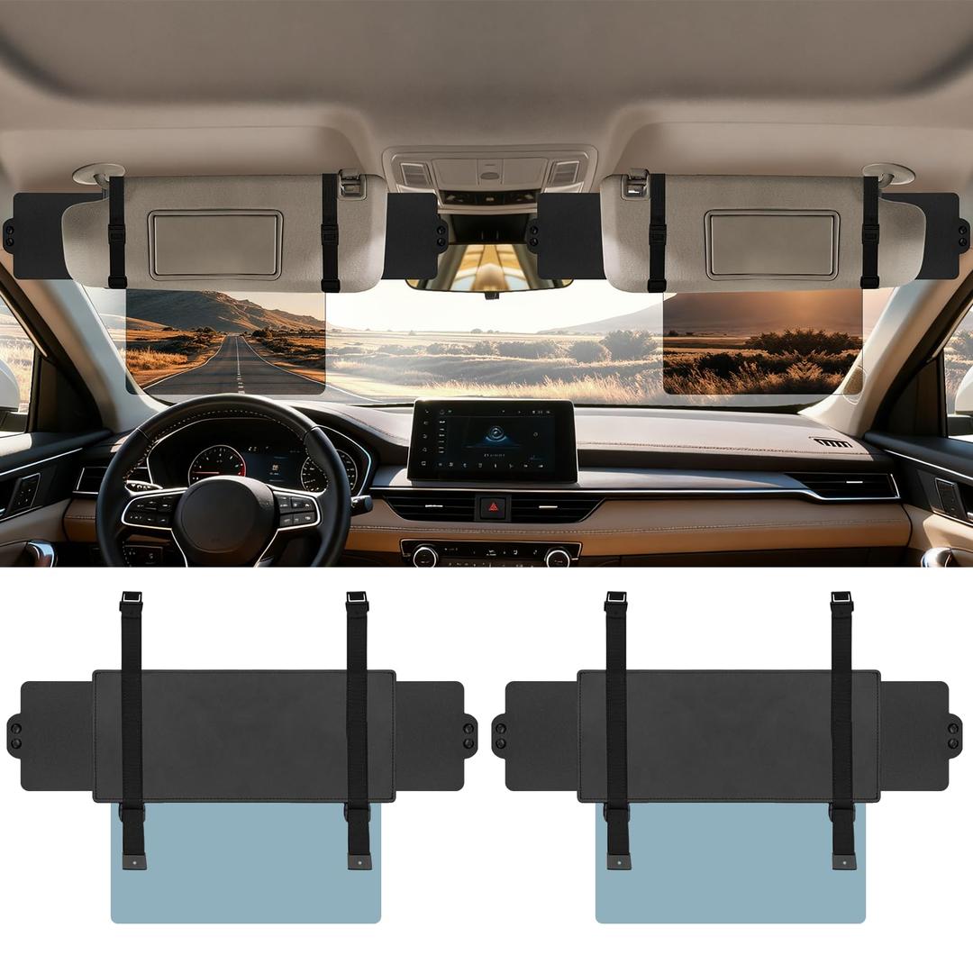 Veharvim Sun Visor Extender for Car (Polarized, UV400, PC Lens, 2 Side Sunshade), Car Visor Extender Sun Blocker, Visor Extender Attachment, Anti-Glare Sun Visor Accessory for Safe Driving (2 Pack)
