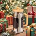 Sivaphe No-Plastic French Press Coffee Maker 34 oz, Borosilicate Glass Bamboo Lid and Handle Coffee Tea Press 8 cup, 1000ml Coffee Milk Forther with Stainless Steel Holder and Resuable Filters