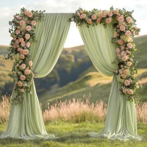 ESGOTBME 10x10ft Wrinkle Free Sage Green Backdrop Curtain for Parties Soft Fabric Drapes Wedding Curtain Backdrop for Birthday Party Decorations Background for Photography 5x10ft, 2 Panels