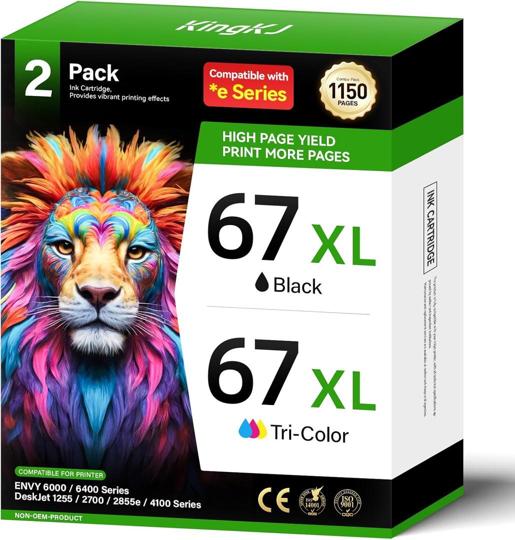 67XL Printer Ink for HP 67 Ink Cartridges Black/Color Combo Pack Replacement for HP Ink 67 XL DeskJet 2700e 2755 2755e 2855e 4155e 4100 4255e Envy 6055e 6000 6055 6400 6455e 6455 Pro 6458 6475 1255