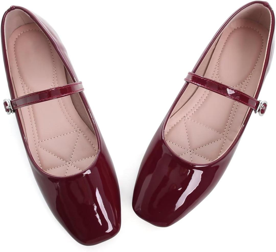 LUXINYU Women's Slip on Flats,Classy Round Toe Solid Classic Mary Jane Ballet Dance Shoes Soft Comfortable PU Flat Shoes (5, 2472-red)