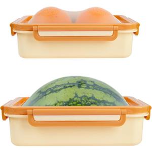 Set Of 2 Reusable Large Fruit And Veggie Savers, Silicone Fruit Storage Box, Fresh Stretch Pods For Food Saver, Ideal For Roast Chicken, Garlic, Onions, Lemons, Watermelon and Potatoes (Orange)