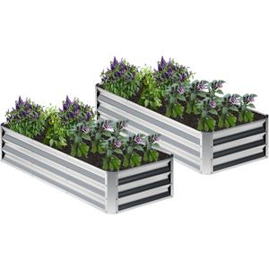 2PCS 6x2x1FT Galvanized Raised Garden Bed,Planter Raised Beds-Metal Garden Box,Large Plant for Outdoor Planting, Vegetables BedFlower,herb-Silver