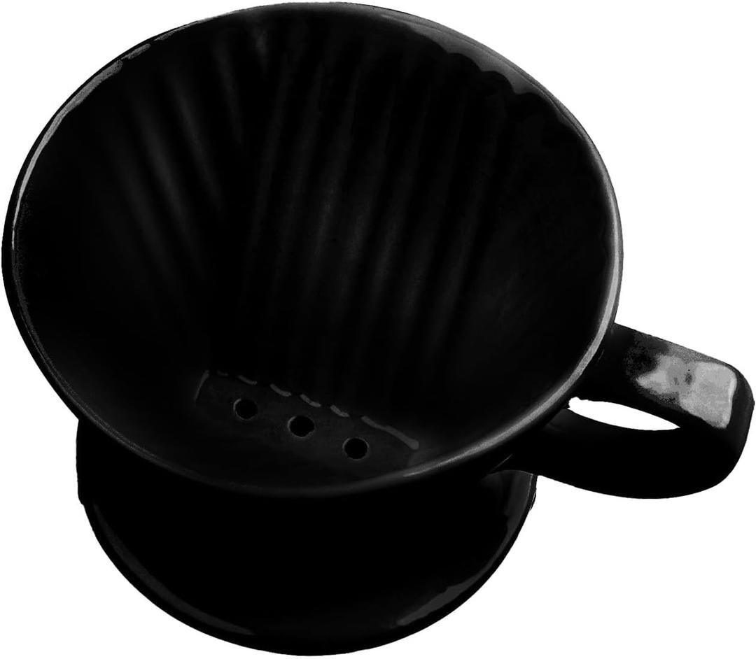Handmade Pour Over Ceramic Coffee Dripper - Authentic Brewing Experience for Camping, Office, and Home (Black)