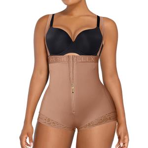 SHAPELLX Fajas Colombianas Shapewear for Women Tummy Control Postpartum Body Shaper Butt Lifting Open Bust Bodysuit (Latte, XL)