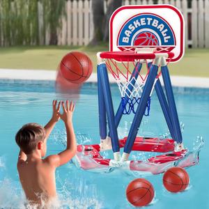 Floating Pool Basketball Hoop, Pool Basketball Hoop with 3 Balls and Pump, Swimming Pool Toys Water Game for Kids Ages 4-8, 8-12 and Adults, Indoor Outdoor Play