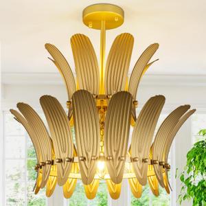 TOCHIC Modern Flush Mount Ceiling Light, 5 Lights Gold Leaf Chandelier
