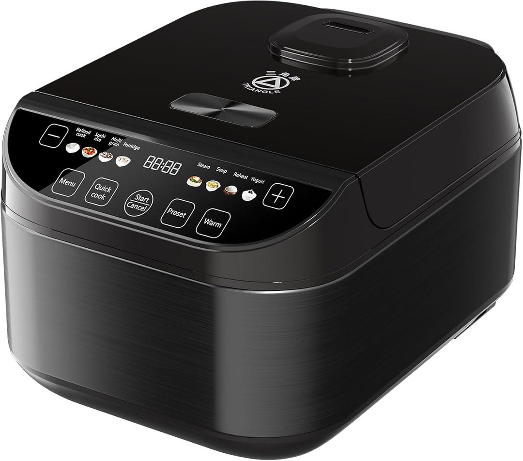 TRIANGLE Smart Rice Cooker 6 Cups Uncooked, Fuzzy Logic Rice Maker One-Touch Cooking with Non-stick Inner Pot, Steamer, Quick Cook, Timer, Auto Keep Warm Feature, Black