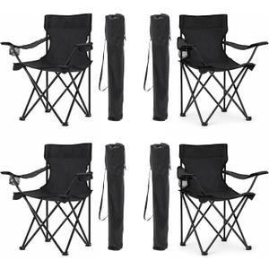 4-Pack Folding Camping Chairs, Portable for Beach & Lawn (Black)