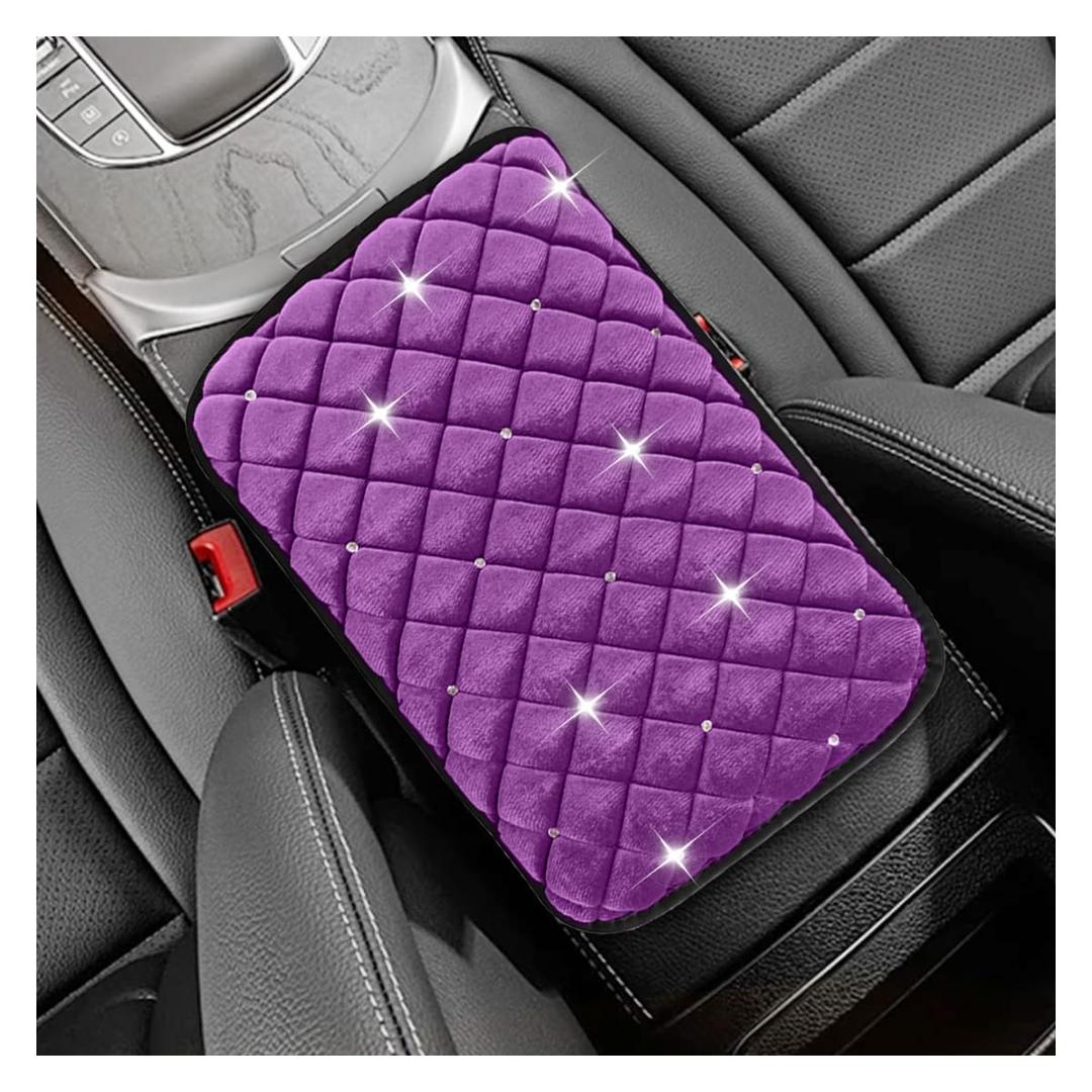 ZIMISI Bling Car Center Console Cover, Soft Comfortable Fluffy Car Armrest Cover, Crystal Rhinestone Seat Box Cushion Protector, Automotive Interior Decoration Accessories for Most Vehicles (Black)