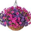 Artificial Fake Hanging Flowers Plants Baskets for Outdoor Spring Summer Decoration, Faux Silk Morning Glory in Planter UV Resistant Realistic for Home Outside Porch Patio Balcony Garden Yard (12 Bundles)