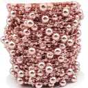 INSPIRELLE 99 Feet Rose Gold Christmas Tree Beads Artificial Pearls Beads Garland Chain Plastic Bead Roll for DIY Christmas Wedding Decoration