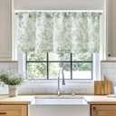 Vangao Linen Valance Curtain Farmhouse Floral Small Window Curtain Light Filtering for Kitchen Rustic Valance for Living Room Bedroom Rod Pocket 1 Panel Green on Beige