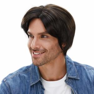 STfantasy Mens Wig Short Straight Middle Part Synthetic Hair for Male Guy Everyday Daily Cosplay Party with Cap (Brown)