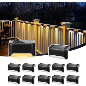 Solar Deck Lights Outdoor, Solar Step Lights Waterproof Led Lights for Outdoor Stairs, Step, Fence, Patio, Yard, Porch and Balcony(12 Pack, Warm White) (Black)