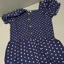 GORLYA Girls Puff Sleeve Casual Button Shirred Jumpsuit Outfits Straight Wide Leg Pant Jumper Rompers (GOR1199, 14Y, Navy Dot)