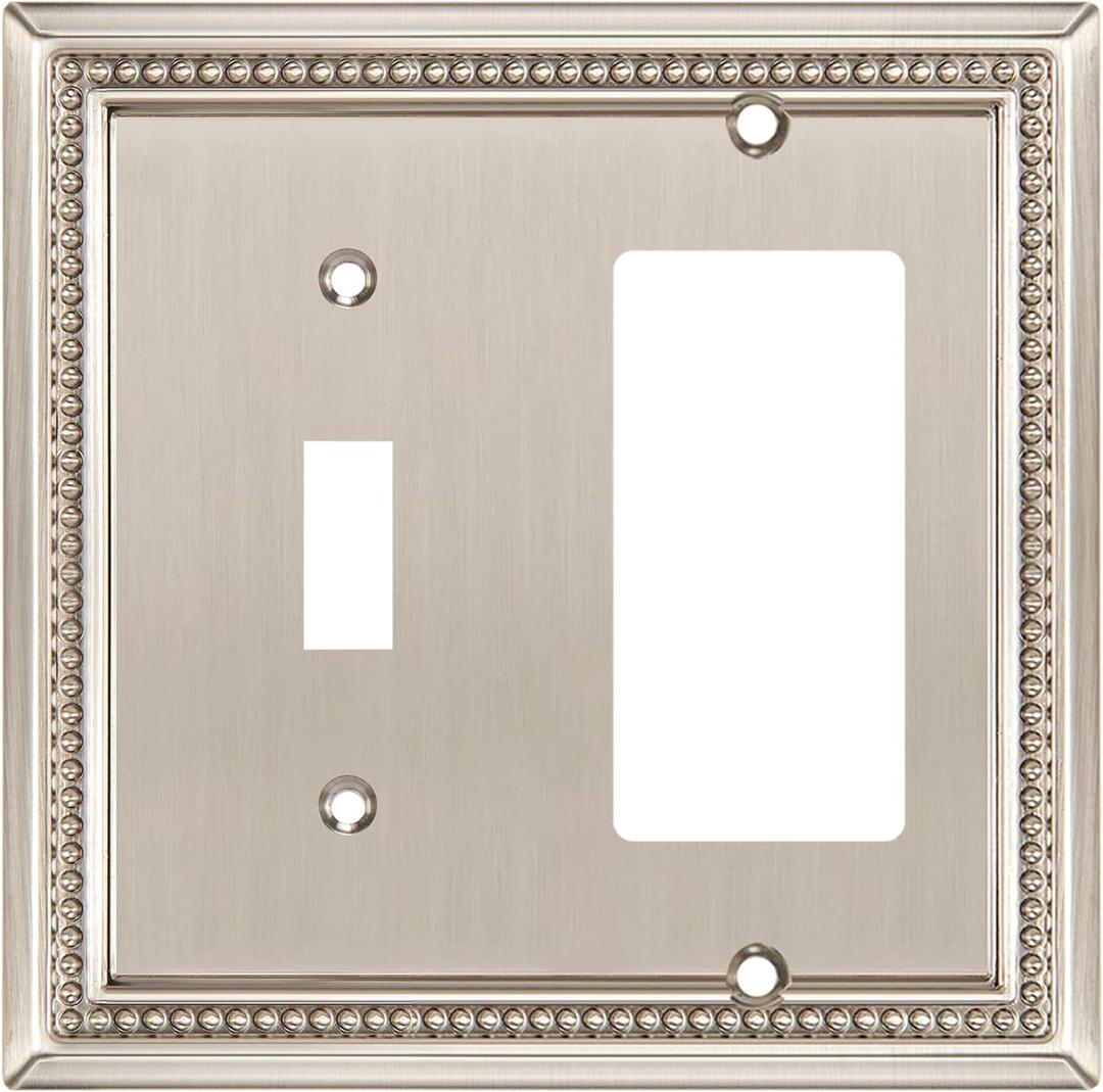 Henne Bery Sunken Pearls Heavy Duty Decorative Wall Plate Switch Plate Outlet Cover (Toggle/Decorator, Satin Nickel)