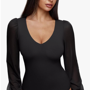 REORIA Womens Mesh Long Sleeve (Black,Medium)