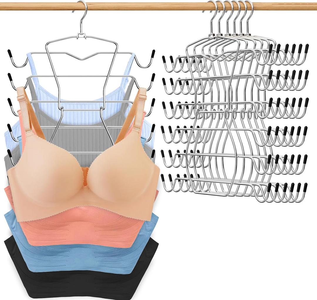 Tank Top Hangers Space Saving, Hanging Closet Organizer,6 Tiers Bra Hangers with 360 Swivel Hook, Closet Organizers and Storage, Dorm Room Essentials for Girls-6 Pack