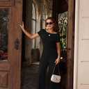 XXTAXN Women's Caual Fashion Crew Neck Short Sleeve Ruched Waist Backless Tie Wide Leg Long Pant One Piece Jumpsuit (Black, S)