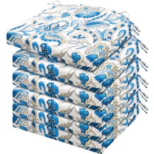 HARBOREST Outdoor Chair Cushions Set of 6, Water Resistant Patio Chair Cushions with Ties, Outdoor Seat Cushions for Patio Furniture, 17"x16"x2", Blue Butterfly