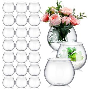 FoldTier 24 Pcs Plastic Fish Bowls for Centerpieces 27 oz Clear Fish Bowl for Drinks Unbreakable Heavy Duty Round Vase for Table Centerpieces Wedding Event Home Decor