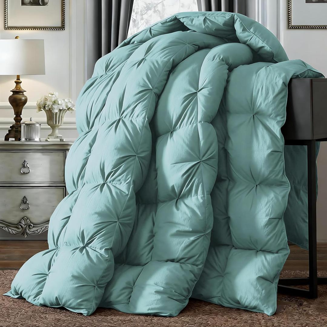 DREAMHOUR Pinch Pleat Goose Down Comforter King Size 106x 90All Season Fluffy Duvet Insert, Noiseless Anti-Down Leak100% Cotton Shell, RDS Oeko-TEX Certified, Hotel Luxury Bedding