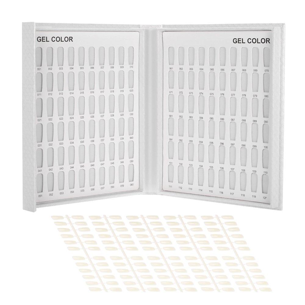 Nail Color Card, 120 Colors Nail Gel Polish Display Chart Nail Practice Card Design Book with 120 Tips White