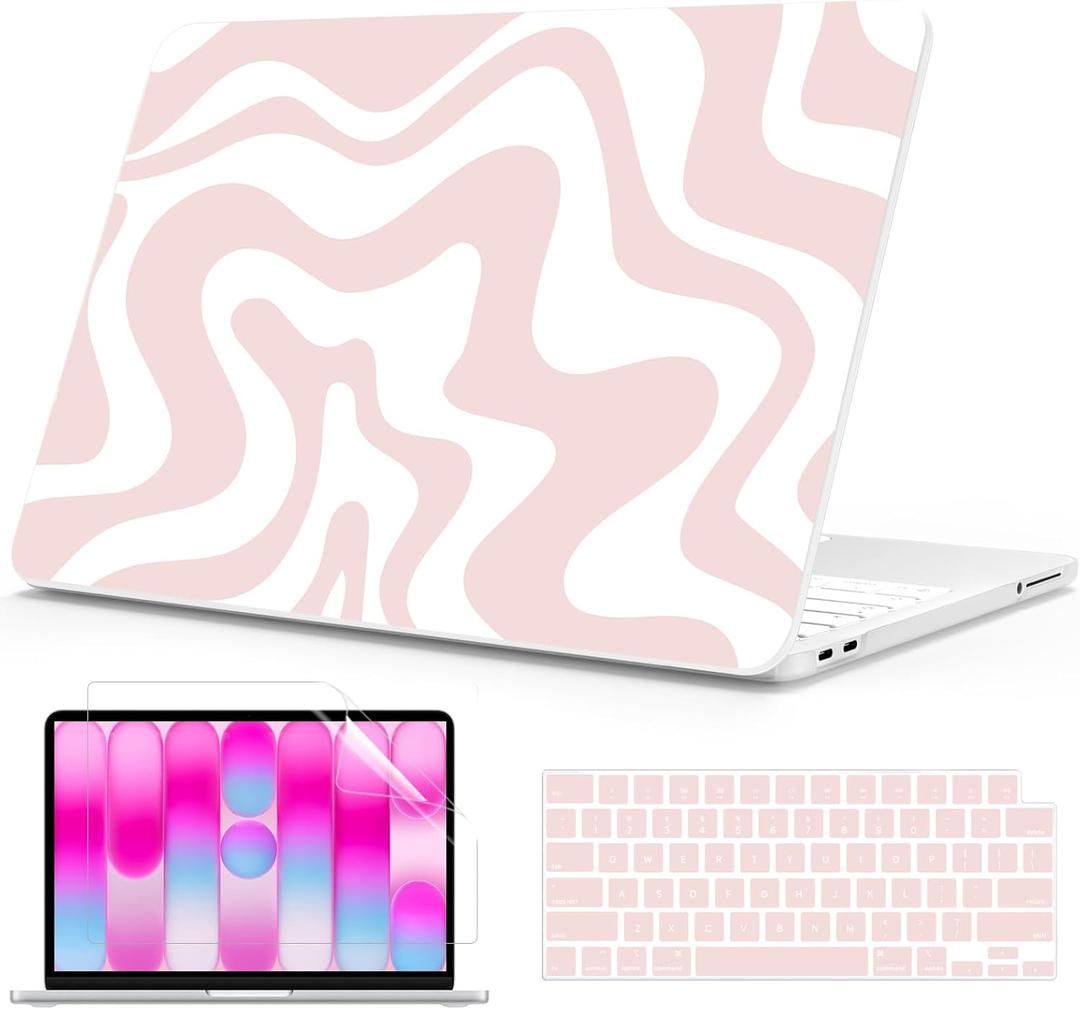 B BELK for MacBook Neo Case 13 inch 2026 (A18 Pro, Model A3404), Anti-Scratch Protective Pattern Hard Shell Case, Trendy Laptop Cover with Keyboard Cover & Screen Protector, Blush Wave