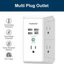 USB Wall Charger, POWERIVER Multi Outlet Extender Surge Protector with 4 USB Ports, 1680J Wall Outlet Adapter Spaced for Home School Office, ETL Listed, White