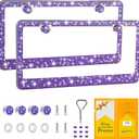 SCUARI Car Rhinestone License Plate Frame,Bling License Plate Frame,Cute Girly Car Accessories,Shiny Rhinestones Premium Licenses Plates Holder (Purple&White)