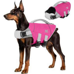 IDOMIK XXL Dog Life Jacket High Flotation, Ripstop Reflective Dog Life Vest for Swimming Boating, Safety Lifesaver with Rescue Handle & Buoyancy, Adjustable Swimming Vest for Large Dogs,Rose,2XL