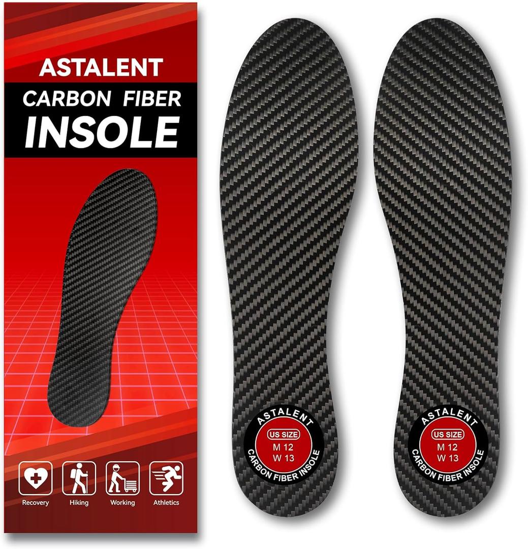 Carbon Fiber Insole 1 Pair, Rigid Thin Foot Plate Shoe Insert for Men Women, Support Turf Toe, Foot Fractures, Morton's Toe, Morton Extension, Hallux Rigidus and Limitus - Alternative to Post Op Shoe (Black-1 1 Pair (Left + Right))