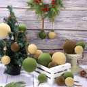 Aneco 36 Pcs Velvet Christmas Ornaments Bulk, 3 Sizes Flocked Christmas Tree Ball, Plastic Xmas Decorative Hanging Ornaments with 36 Ribbons for Xmas Holiday Wreath Tree Decor (Green, Beige, Brown)