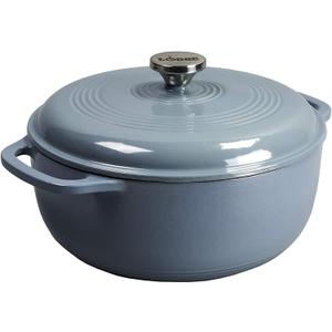 Lodge Essential Enamel Cast Iron Dutch Oven with Lid - Oven-Safe Enamel Cookware up to 500 F - Heat-Retaining Braising & Roasting Pot - Non-Toxic Cookware - 7.5 Quart, Storm Blue