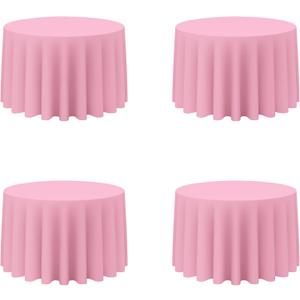 BRILLMAX 4 Pack Pink Round Tablecloths 108 Inch - Circle Bulk Linen Polyester Fabric Washable Table Cloth Cover for Wedding Reception Banquet Birthday Party Buffet Restaurant